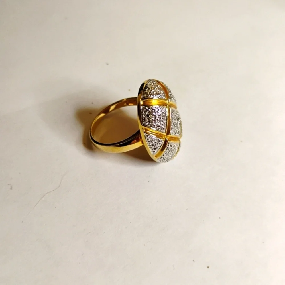 Vintage Gold Vermeil Diamond Inlay Statement Ring Sterling Silver Size 10‎